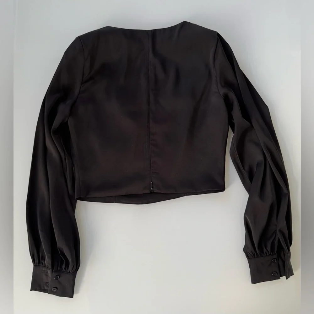 ASTR The Label Black Square Neck Puff Sleeve Crop Top Size S